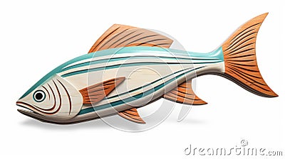 Sleek Carved Wood Fish Plaque On White Background Stock Photo