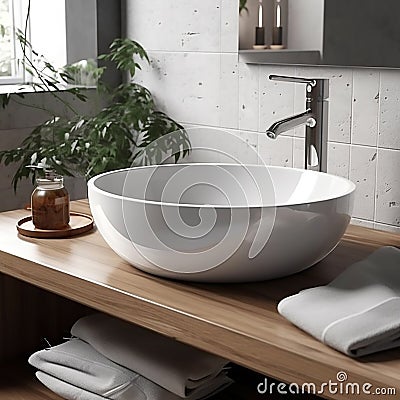 ceramic wash basin in a brilliant shade of white Stock Photo