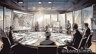 Ai Generative Business people working in modern meeting room with city view Stock Photo