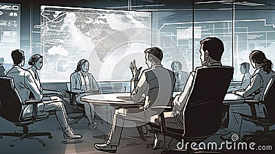 Ai Generative Business people working in modern meeting room with city view Stock Photo