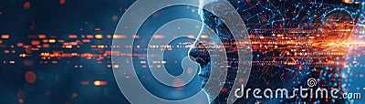 A sleek, cybernetic organism, its skin a display of shifting algorithms and data, embodying digital evolution Stock Photo
