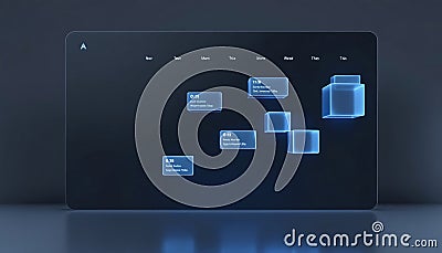Futuristic Calendar Interface: Abstract Data Visualization with Glowing Cubes (Generative AI Stock Photo