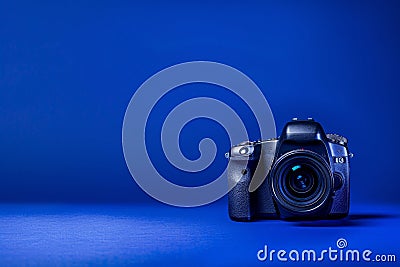 Capturing Techno Blues A Digital Cameras Vibrant Essence Stock Photo