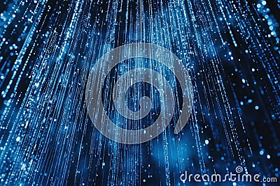Sleek Futuristic Glowing Neon Background of Digital Cascading Falling Pixels: Flowing Data, Connectivity Network, Matrix Stock Photo