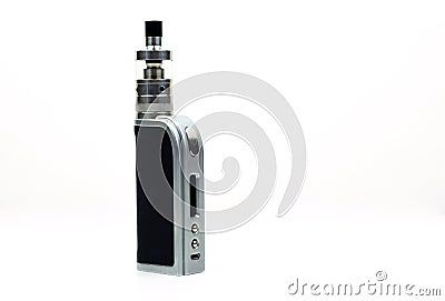 Sleek and high-end e-cigarette vaping box mod isolated Stock Photo