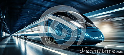 Sleek high speed train racing along the tracks with incredible velocity and efficiency Stock Photo
