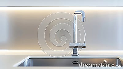 Sleek Kitchen Sink with Illuminated Backsplash. Interior detail, luxury plumbing Stock Photo