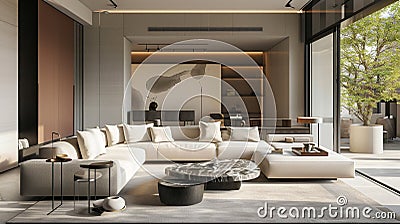 Sleek lines, neutral tones, and curated decor create a sophisticated and calming. Generative Ai Stock Photo