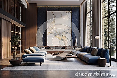 Sleek Luxury Interior with Large Windows Stock Photo