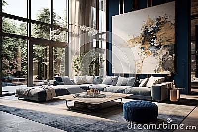 Sleek Luxury Interior with Large Windows Stock Photo