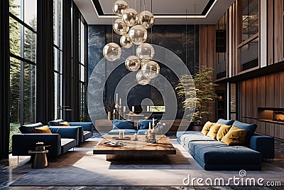 Sleek Luxury Interior with Large Windows Stock Photo