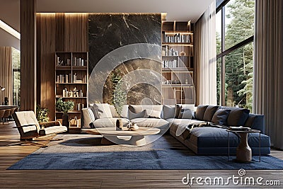 Sleek Luxury Interior with Large Windows Stock Photo