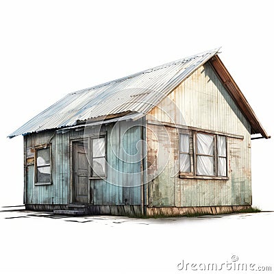 Sleek Metal House Illustration In Fintan Magee Style On White Background Cartoon Illustration