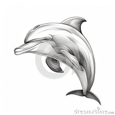 Sleek Metallic Dolphin Drawing With Classic Tattoo Motifs Stock Photo