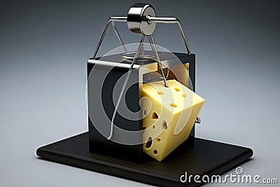sleek and modern cheese in mousetrap, with stainless steel trap and sleek black finish Stock Photo