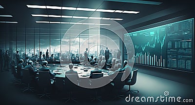 Sleek, modern conference room filled with bankers and financial experts. Generative AI Stock Photo