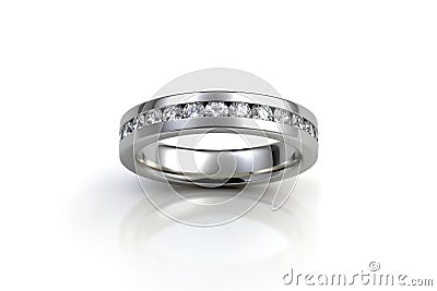 A Sleek And Modern Ring With A Channelset Row Of Diamonds White Background. Generative AI Stock Photo