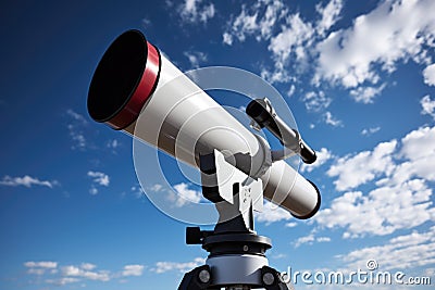 sleek, modern telescope pointed toward a daytime sky Stock Photo