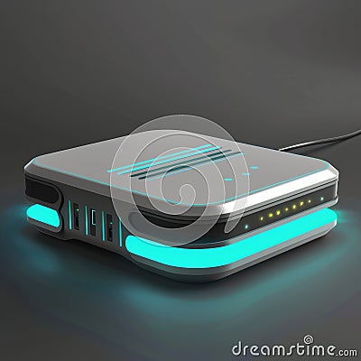 Sleek and modern Wi-Fi router delivering internet connection in a futuristic setting. Great for showcasing advanced networking Stock Photo