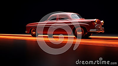Sleek Red Car Driving In Realistic Chiaroscuro Lighting Stock Photo