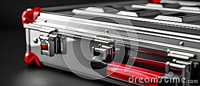 Sleek Silver Toolbox with Red Accents - Ready for Any Task. Concept Tool Organization, Functional Stock Photo