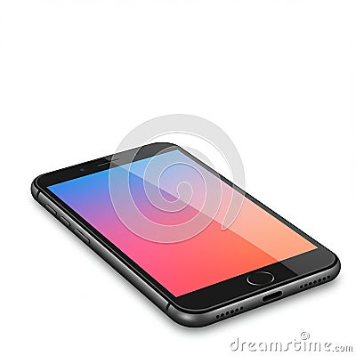Sleek smartphone with a metallic dark frame, featuring a gradient screen displaying a Stock Photo