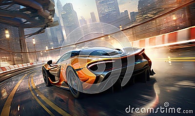 Sleek sports car in motion, symbolizing dynamic racing power. AI generative Stock Photo