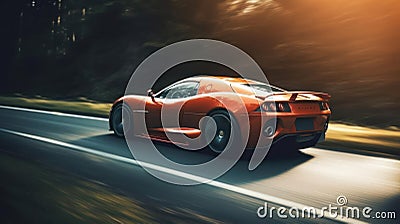 A sleek sports car speeding down the highway with the wind in its hair created with Generative AI Stock Photo