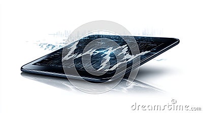 A sleek tablet displaying financial data and graphs, symbolizing technology and data analysis in a modern business environment Stock Photo