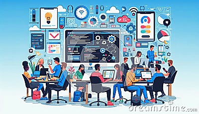 Tech Startup and App Development Flat Vector Vector Illustration