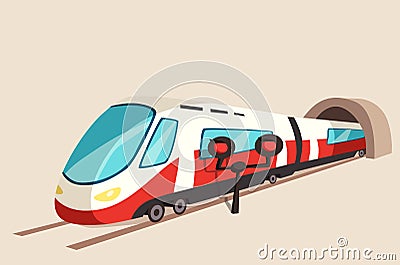 Sleek train movement from tunnel and flash light Vector Illustration