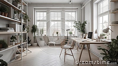 A minimalist workspace with plenty of natural light and a focus on productivity created with Generative AI Stock Photo