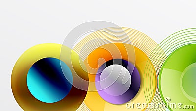Sleek vector with overlapping circles in vibrant colors and smooth gradients. Dynamic composition with depth, symmetry Vector Illustration