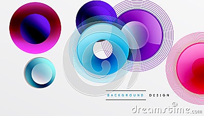 Sleek vector with overlapping circles in vibrant colors and smooth gradients. Dynamic composition with depth, symmetry Vector Illustration