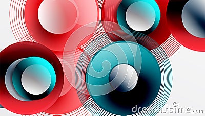 Sleek vector with overlapping circles in vibrant colors and smooth gradients. Dynamic composition with depth, symmetry Vector Illustration