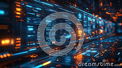 Sleek Virtual Document Management System with Glowing Data Interface Stock Photo
