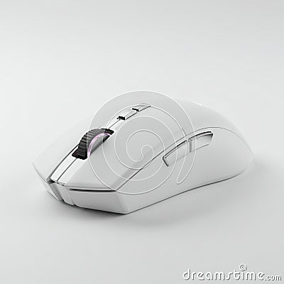 Sleek white computer mouse with ergonomic design, featuring multiple buttons and a Stock Photo