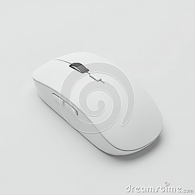 A sleek, white wireless computer mouse with a smooth, rectangular shape and rounded Stock Photo