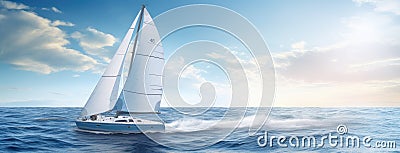 a sleek yacht with full sails, leaning into the wind as it gracefully maneuvers through the open sea, showcasing the Stock Photo