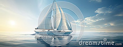 a sleek yacht with full sails, leaning into the wind as it gracefully maneuvers through the open sea, showcasing the Stock Photo