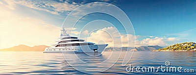 a sleek yacht with full sails, leaning into the wind as it gracefully maneuvers through the open sea, showcasing the Stock Photo