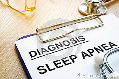 Sleep apnea diagnosis on a clipboard. Stock Photo