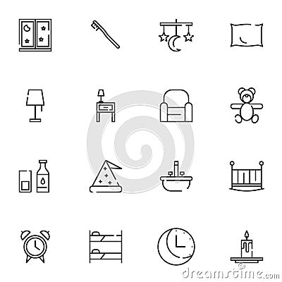 Sleep, bedtime line icons set Vector Illustration