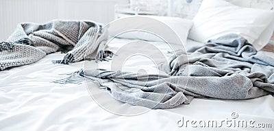 Sleep disorder insomnia empty messy unmade bed Stock Photo