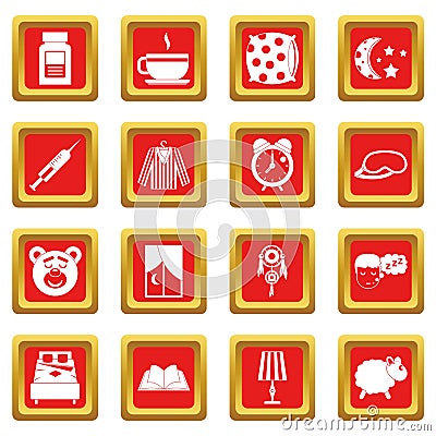 Sleep icons set red Vector Illustration