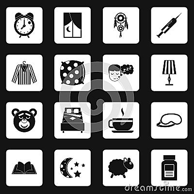 Sleep icons set squares vector Vector Illustration