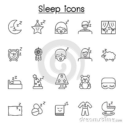 Sleep icons set in thin line style Vector Illustration