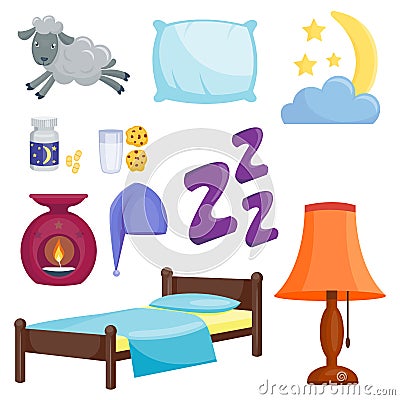 Sleep icons vector illustration set collection nap icon moon relax bedtime night bed time elements. Vector Illustration