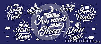 Sleep lettering phrases. Set for your cards and banners. Vector illustration collection. Vector Illustration