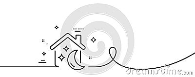 Sleep line icon. Night house sign. Continuous line with curl. Vector Vector Illustration